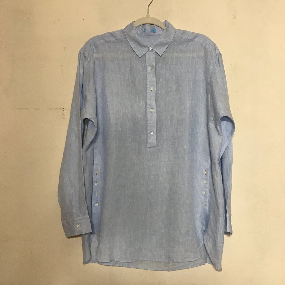 J. McLaughlin Size L Quality 100% Linen Fallon Tunic Top Coastal Dressy Casual